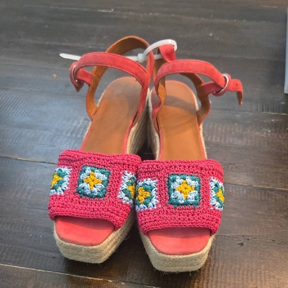 Castaner Queta Crochet Wedge Espadrilles Pink Multi NWT